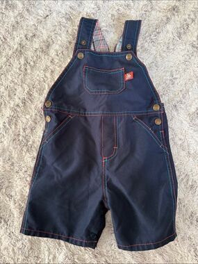 12-18m Please Mum Navy Boys Short Overalls with Red Stitching